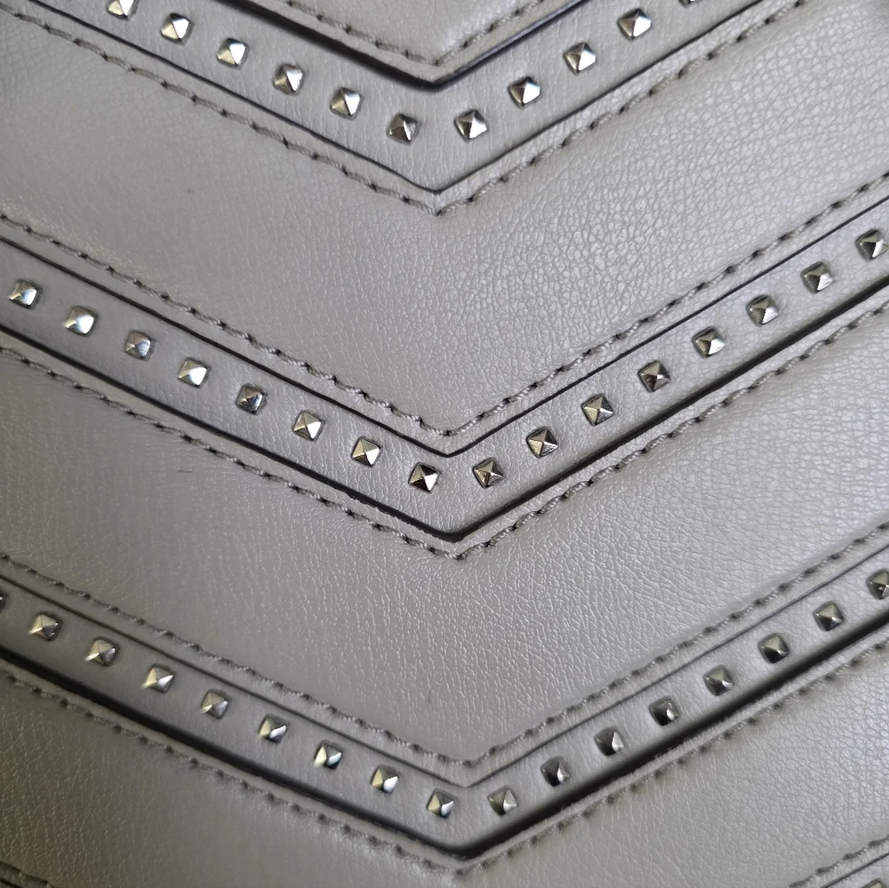 Michael Kors Gray Studded Satchel Crossbody Bag Silver Hardware - Picture 4 of 9